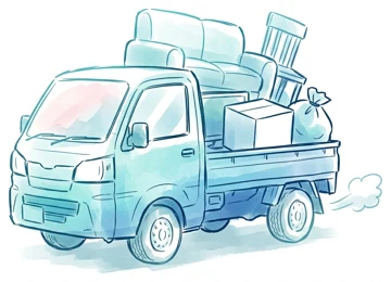 不用品を積んだ回収トラックのイラスト