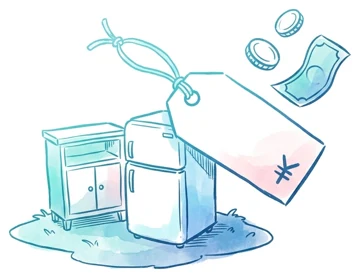 家具や家電をその場で買取するイラスト